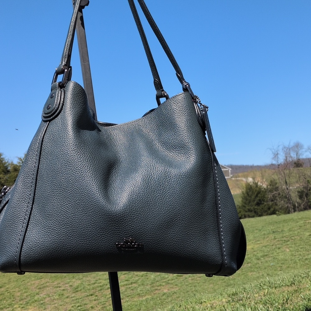 Coach Green Edie Leather Women's Shoulder Bag With Gunmetal Accent & Turnlock